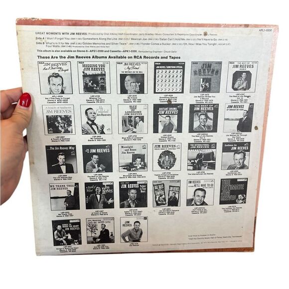 VINTAGE JIM REEVES GREAT MOMENTS LP COUNTRY VINYL RECORD - Picture 3 of 4